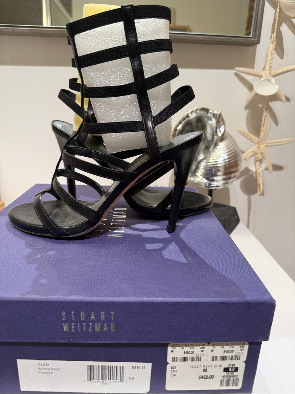 Stuart Weitzman Black Strappy High Heel Sandals